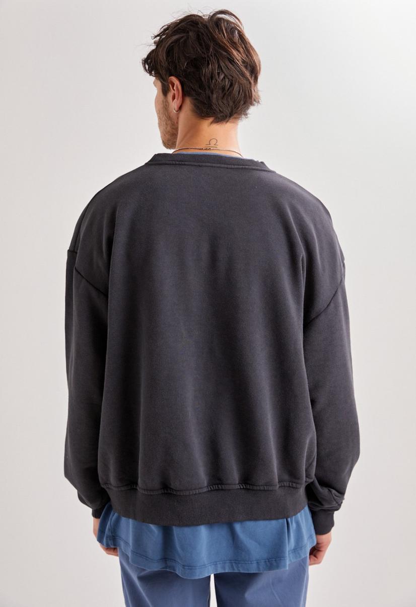 Black Washed Oversize Basic Sweatshirt