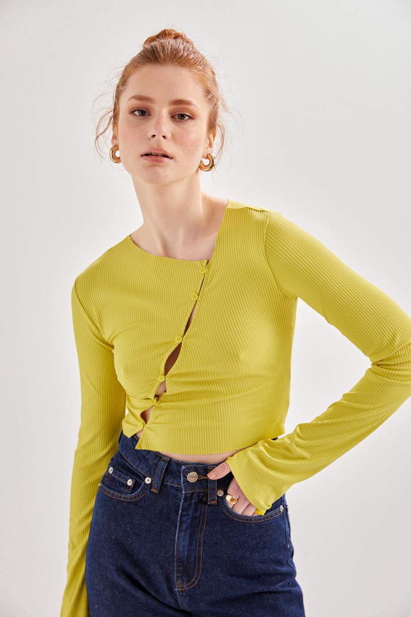 Lime Buttoned Croptop