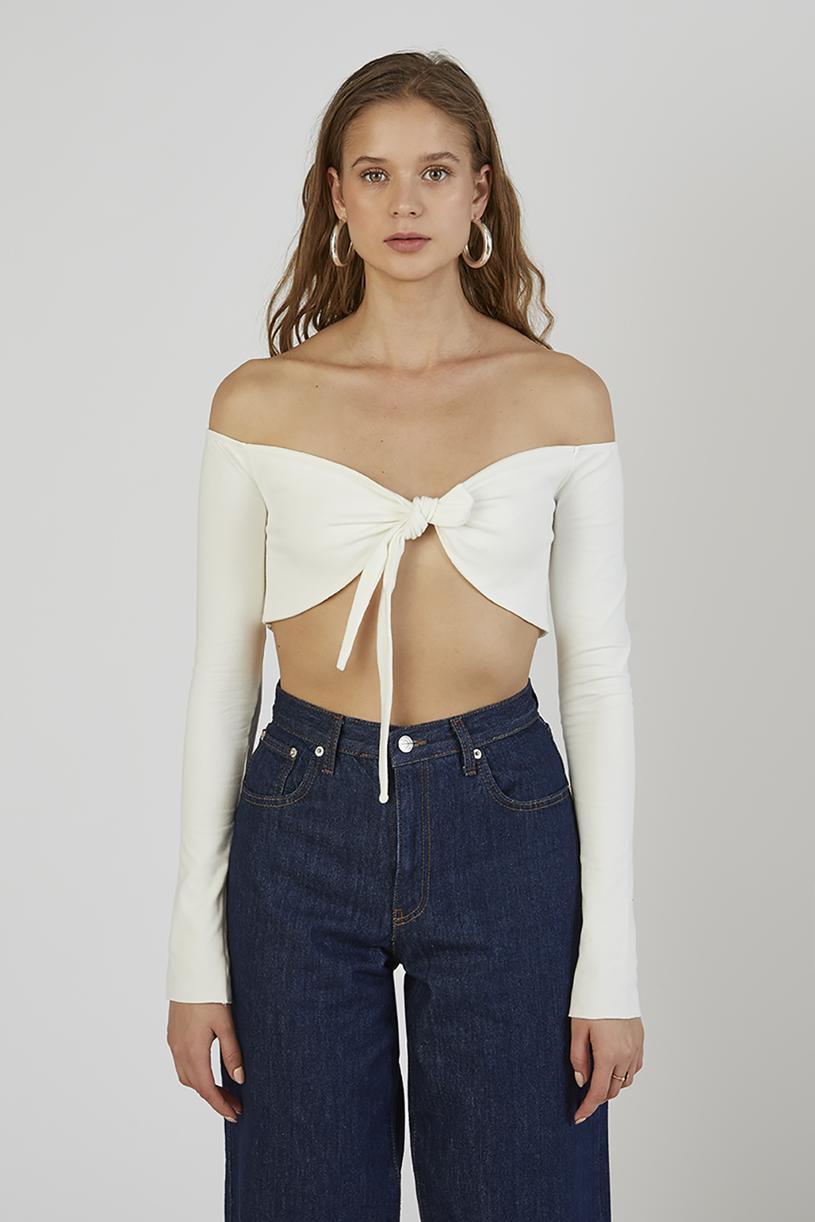 White Low-cut Croptop With Tie Details
