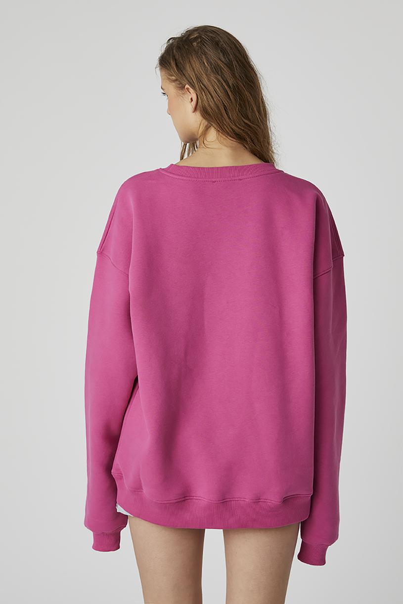 Fuşya Oversize Basic Sweatshirt