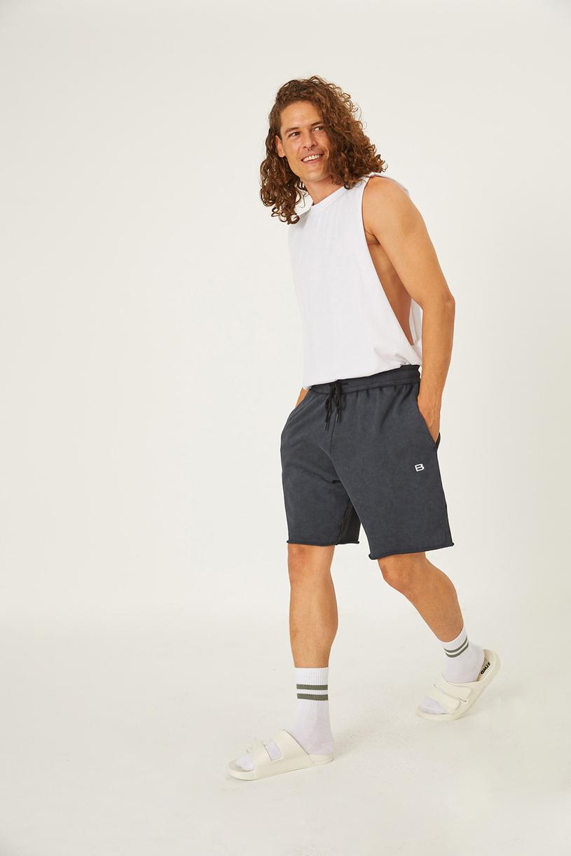Black Faded-washed Cut-out Jogging Short