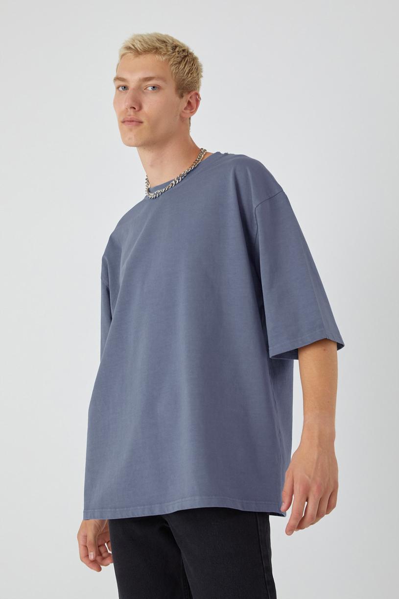 Soluk Mavi Yıkamalı Kompakt Tshirt