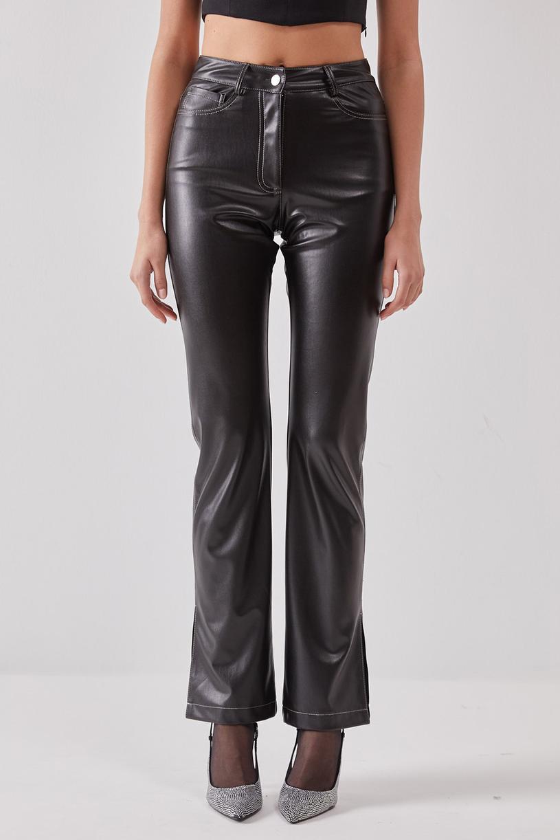 Black Leather Pants With Slit