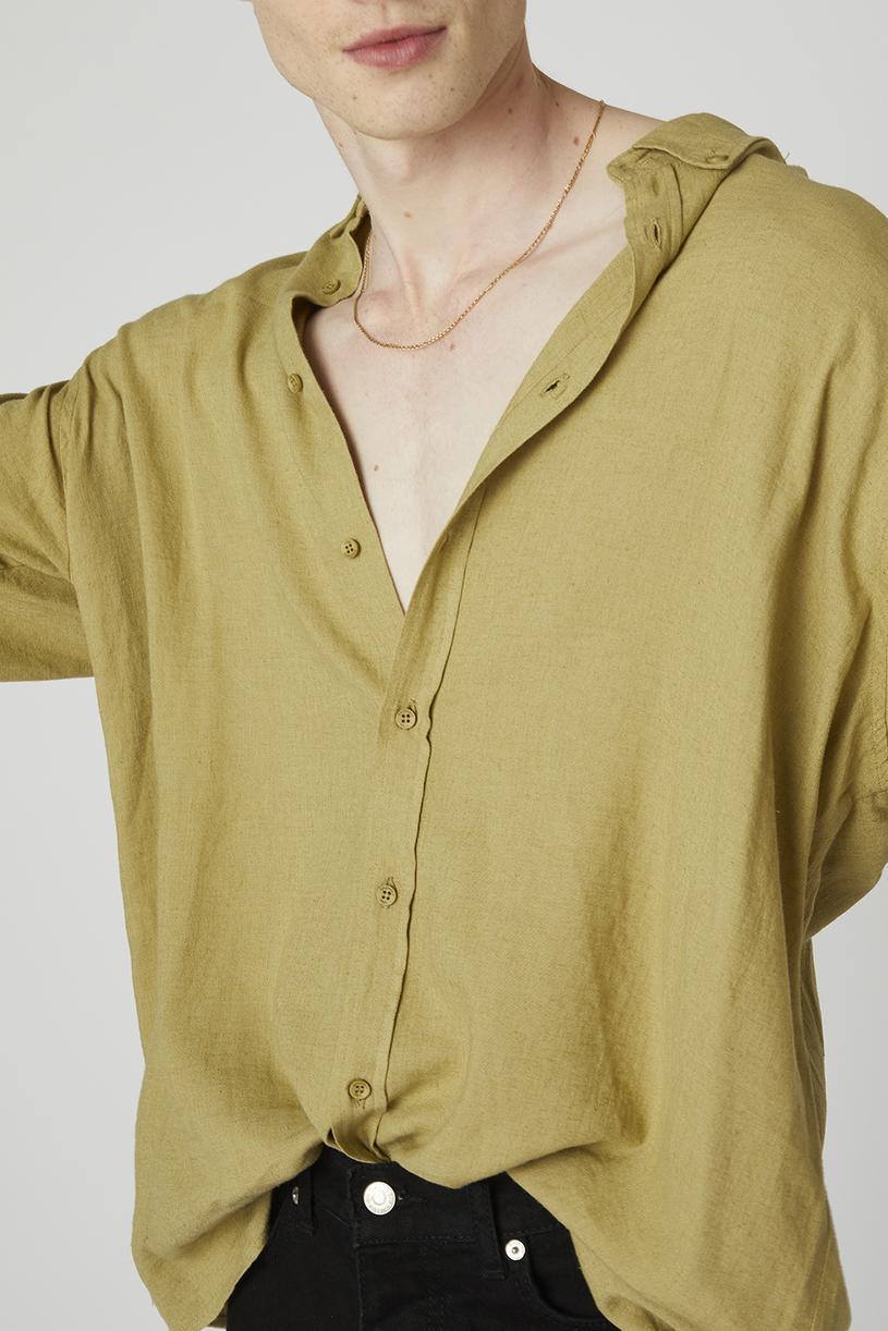 Cagla Green Linen Mix Oversize Shirt
