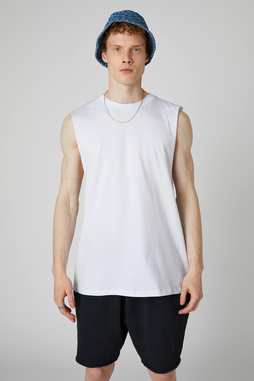 Beyaz Kolsuz Oversize Basic T-shirt