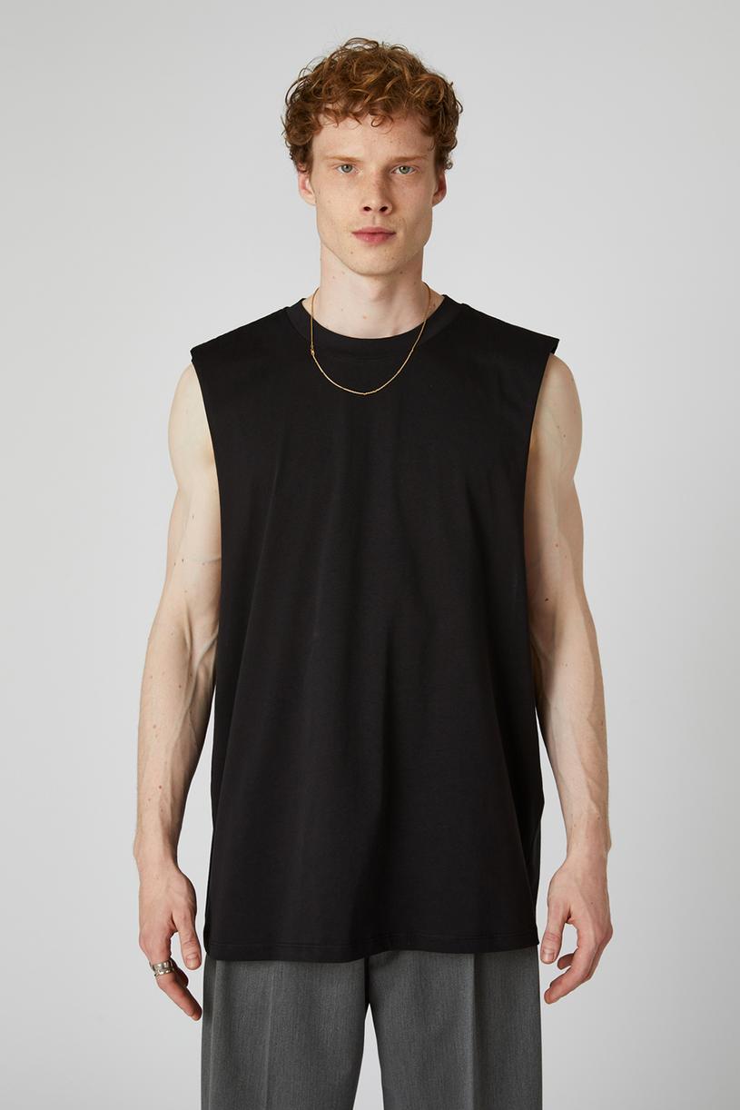 Black Sleeveless Oversize Basic T-shirt