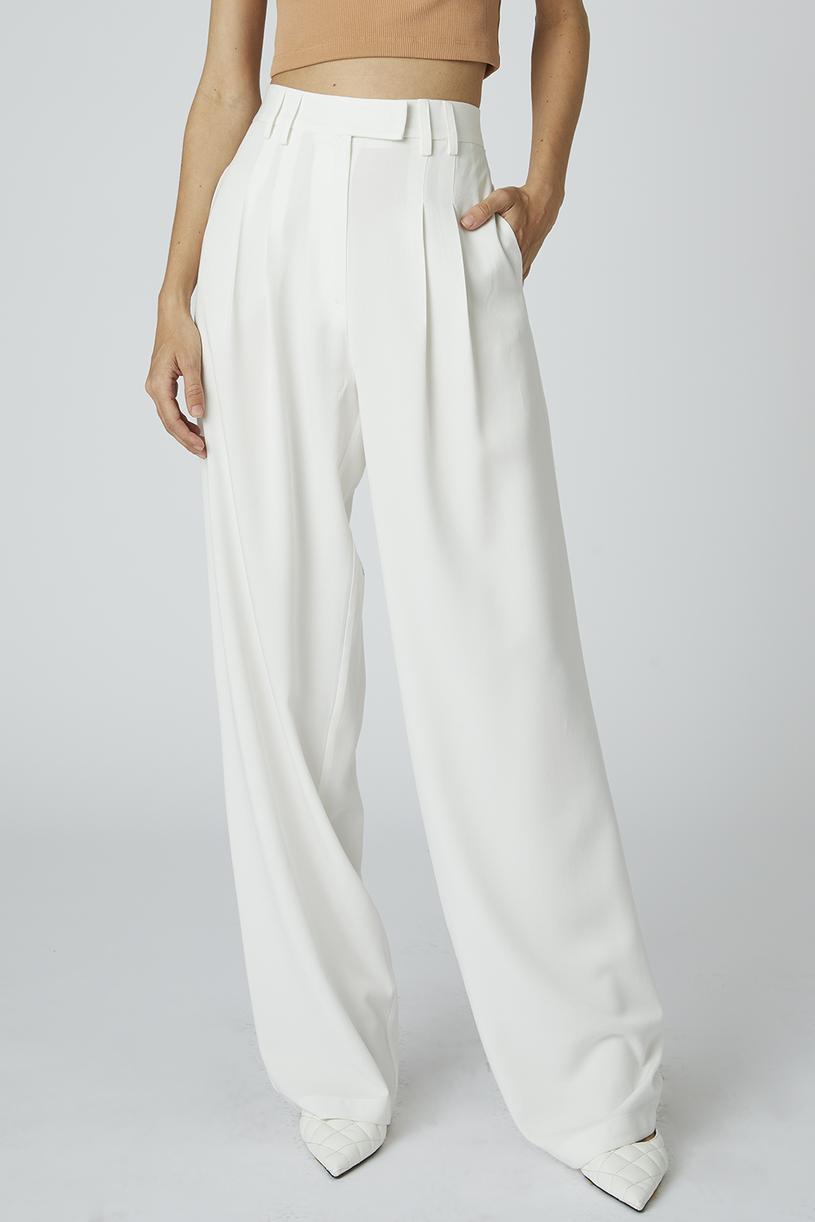 White Two Pleated Tencel Palazzo Pants