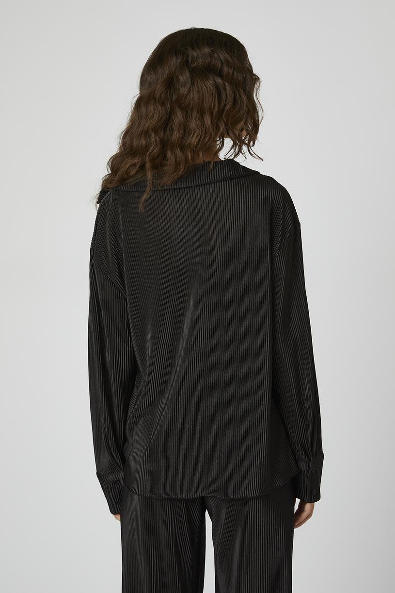 Black Pleated Sateen Shirt
