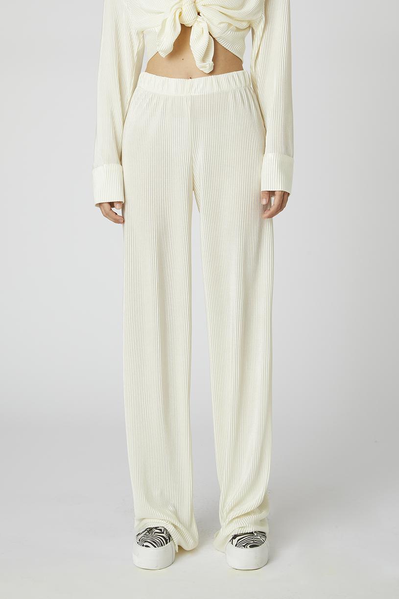 White Pleated Sateen Pants