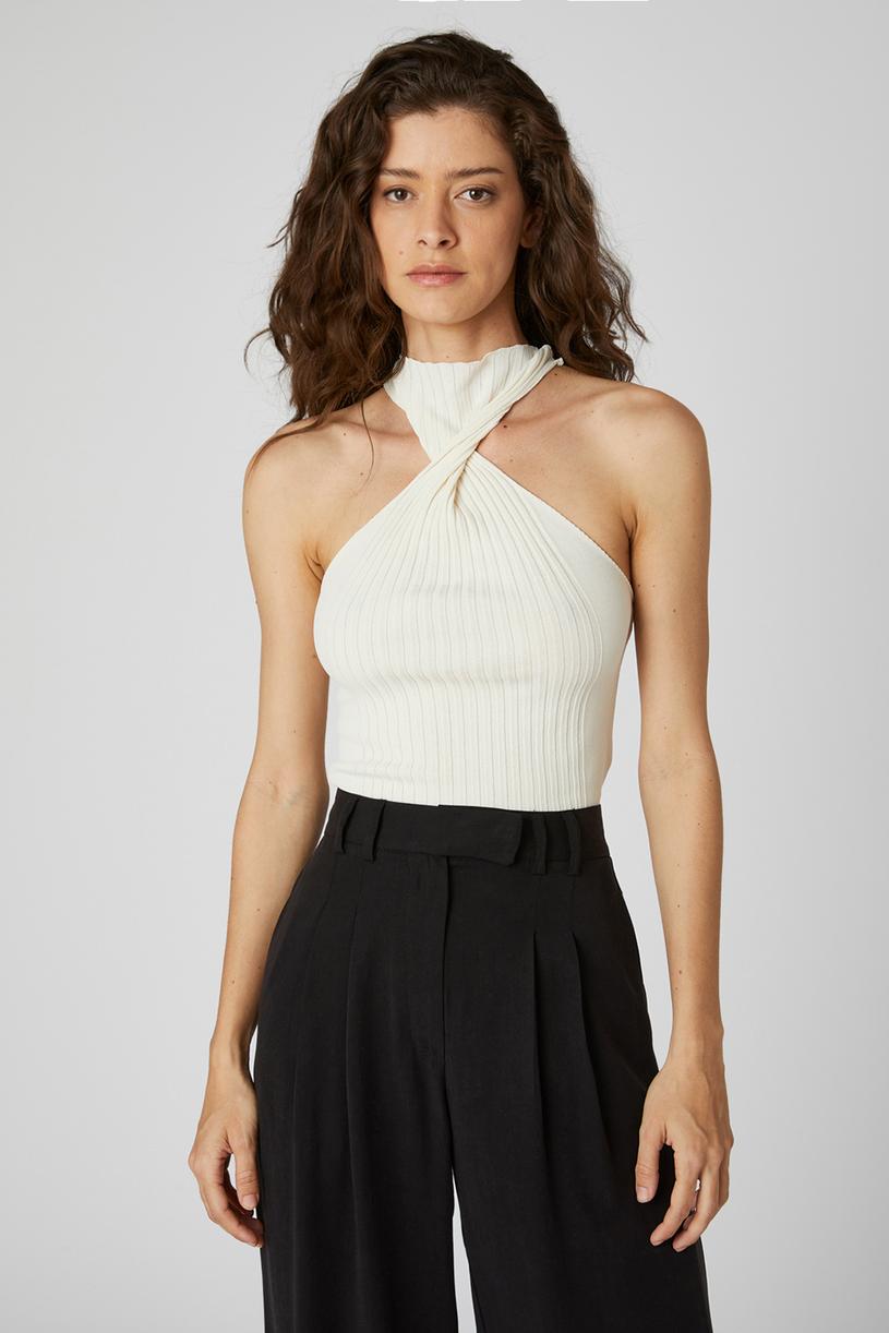 White Knotted Sleeveless Knit Top