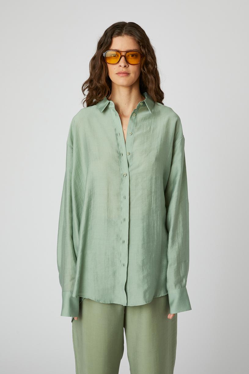 Çağla Yeşili Oversize Gömlek