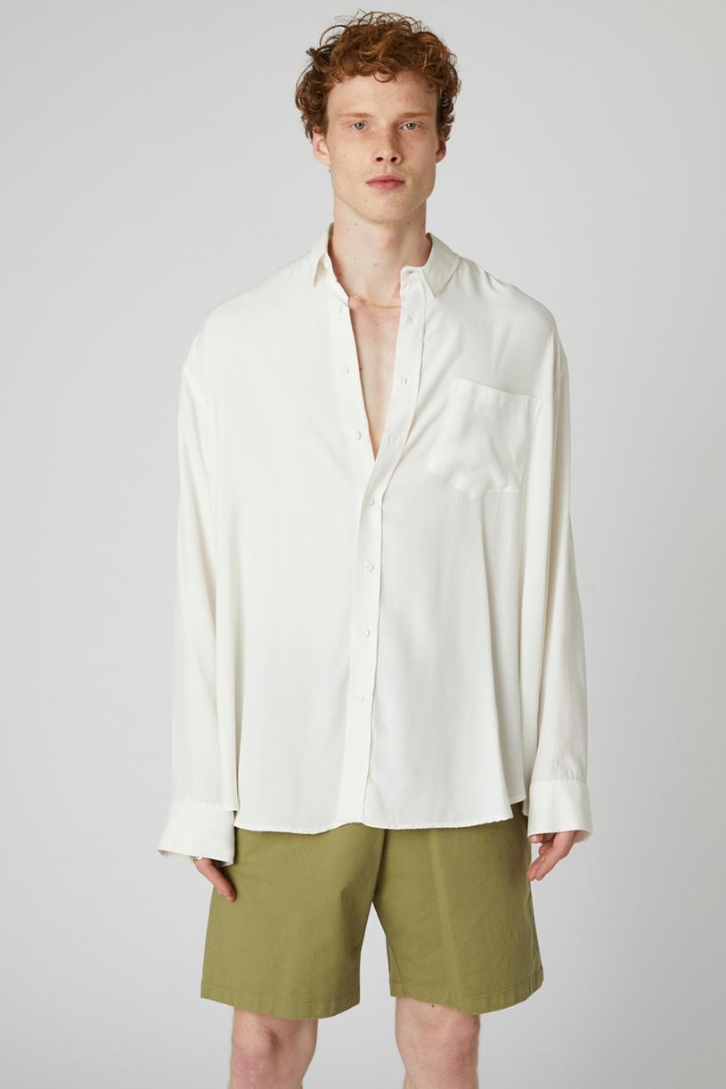 Beyaz Oversize Tensel Gömlek