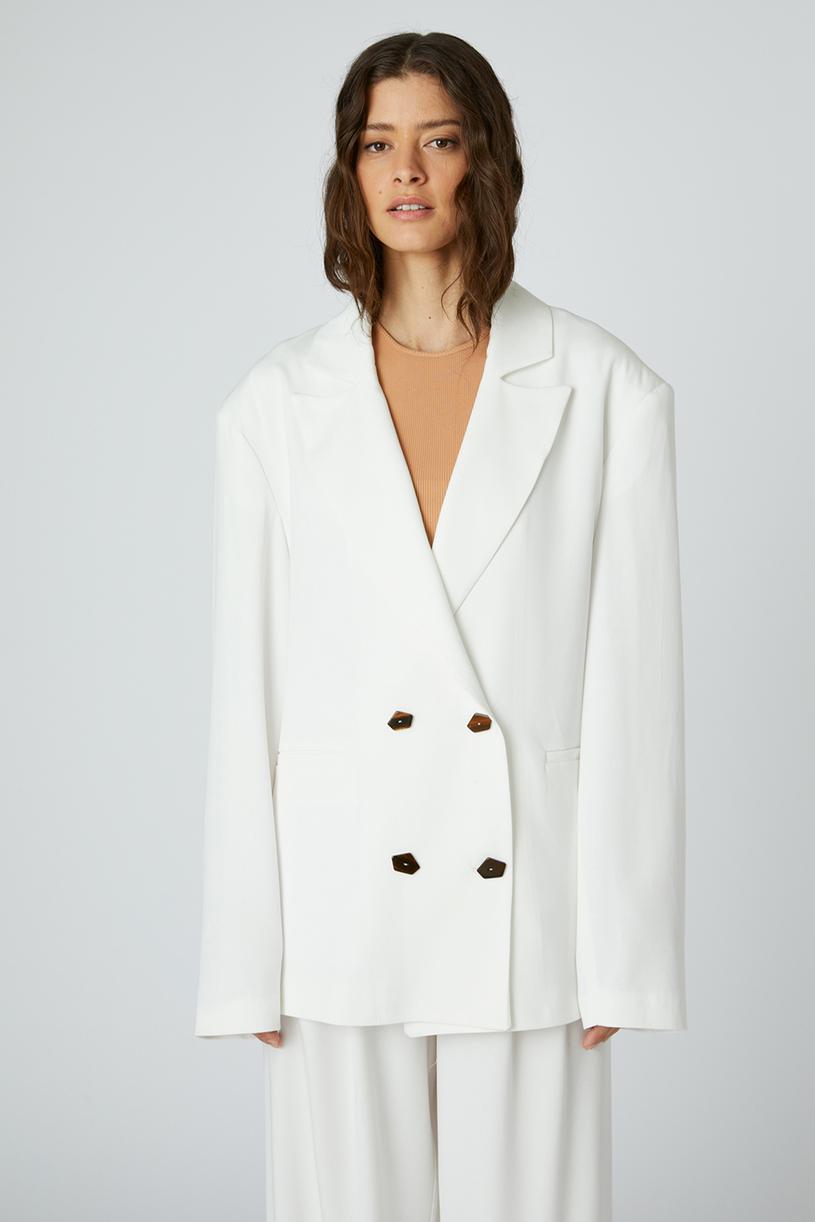 Beyaz Oversize Tensel Ceket