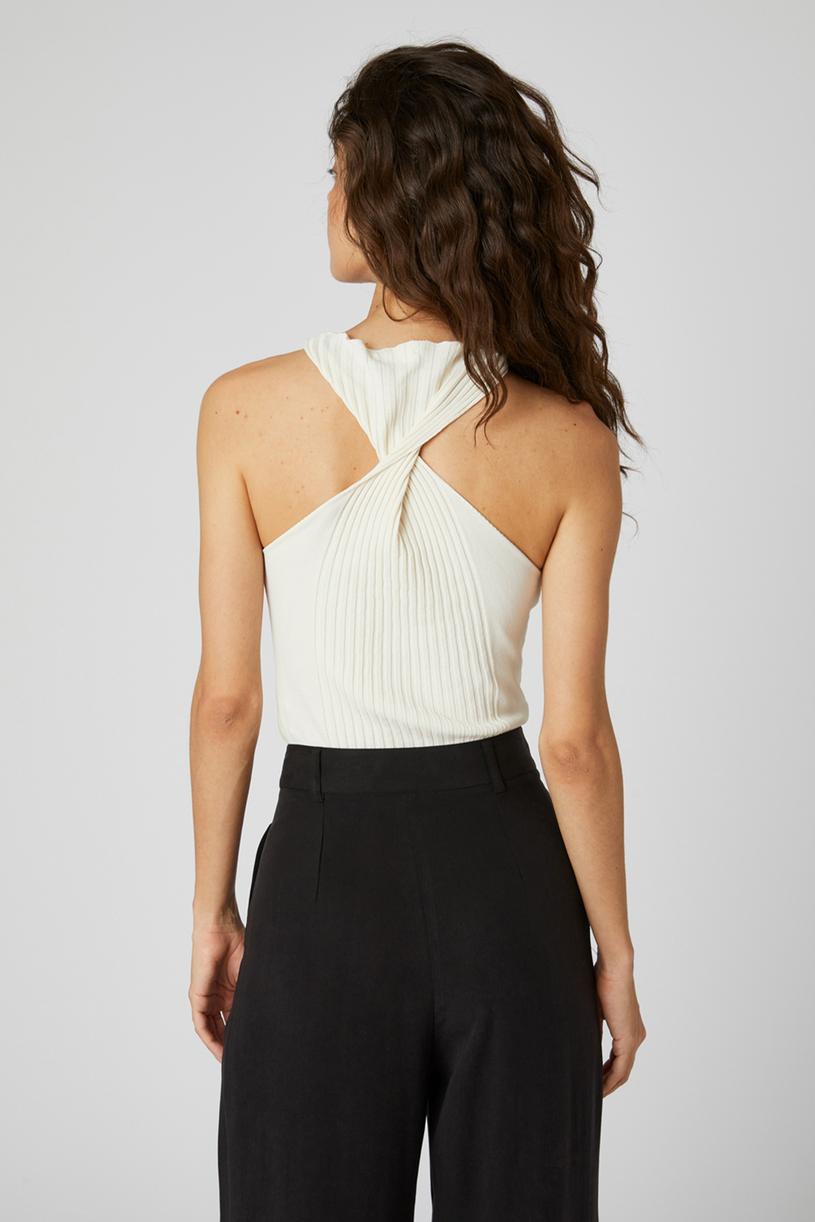 White Knotted Sleeveless Knit Top