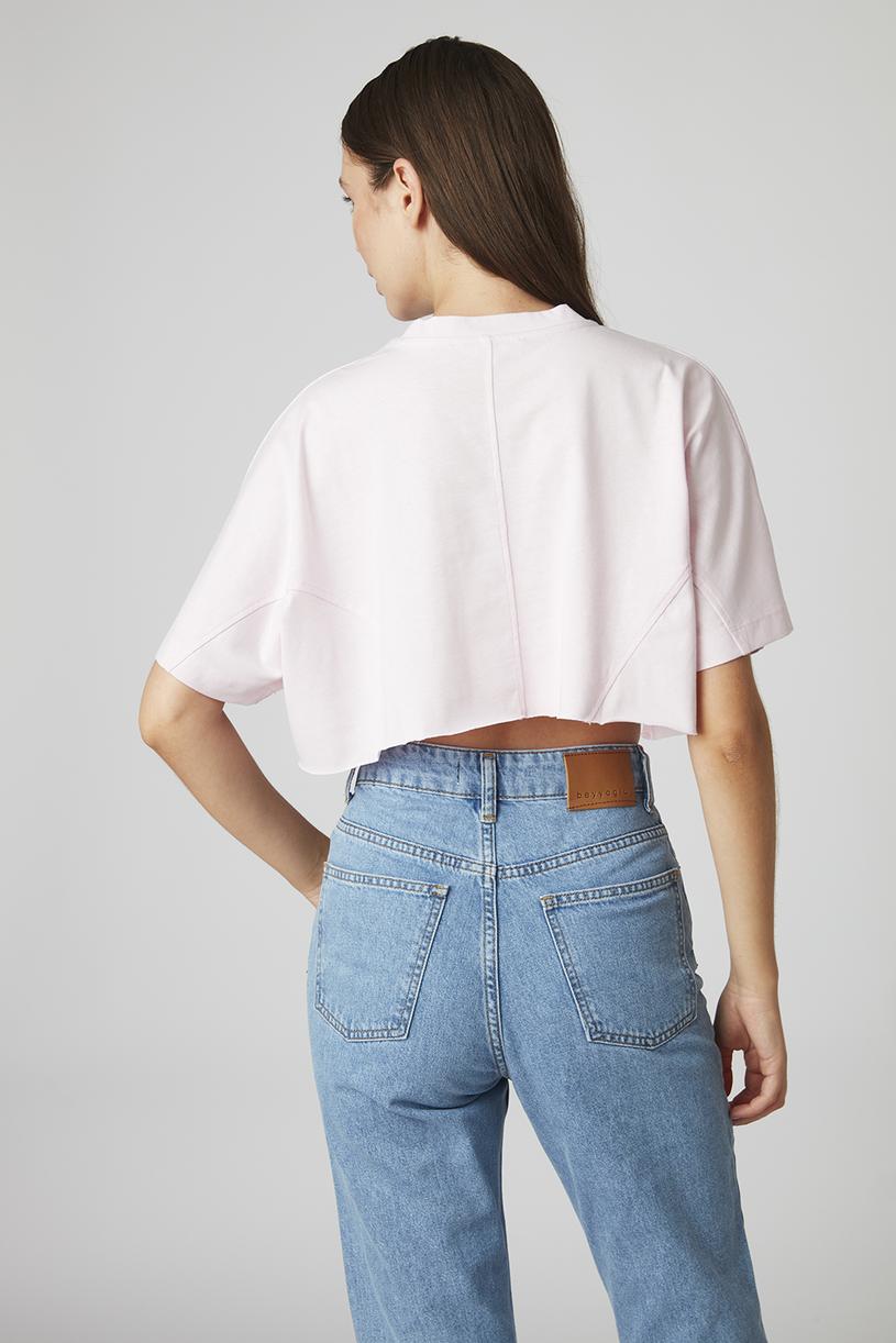 Soft Pink Seam Detailed Crop Tshirt