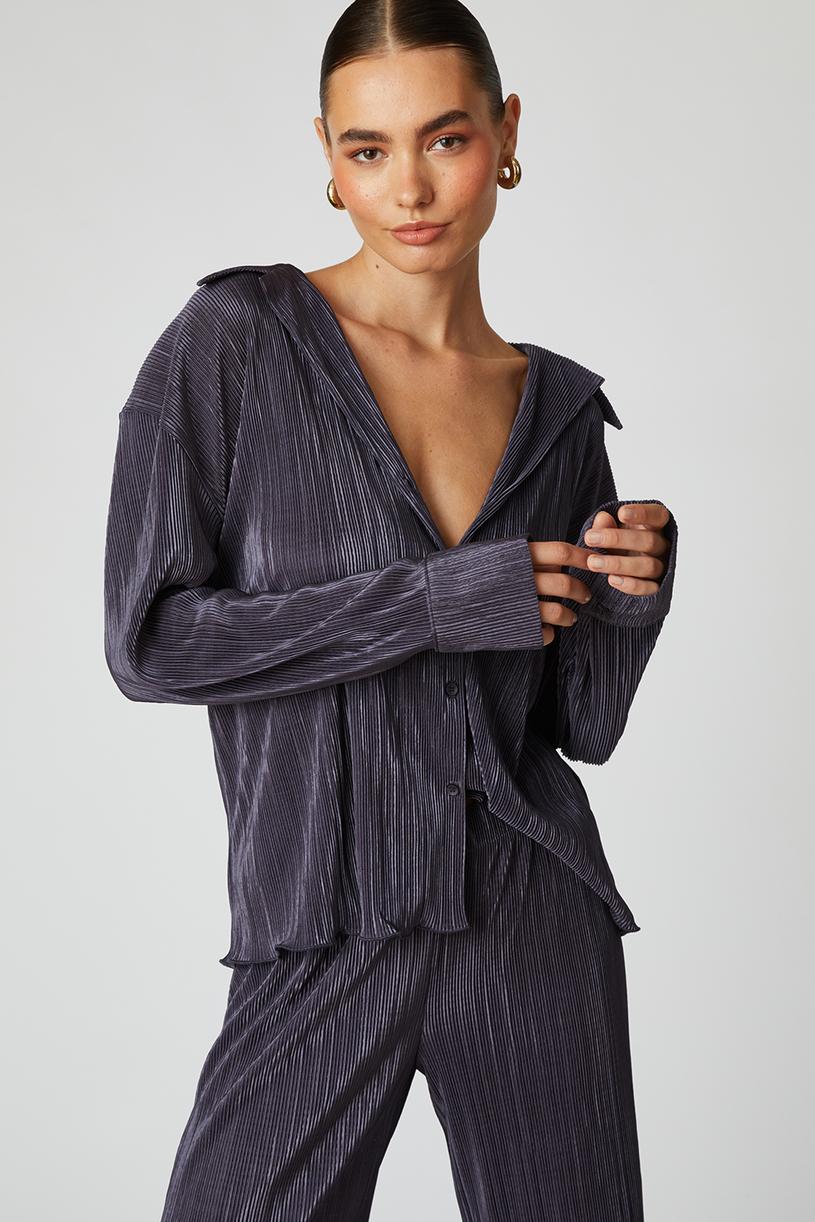 Anthracite Pleated Sateen Shirt