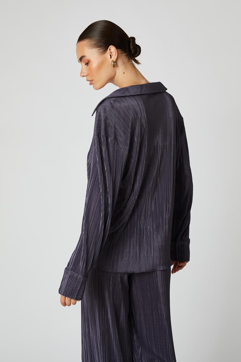 Anthracite Pleated Sateen Shirt