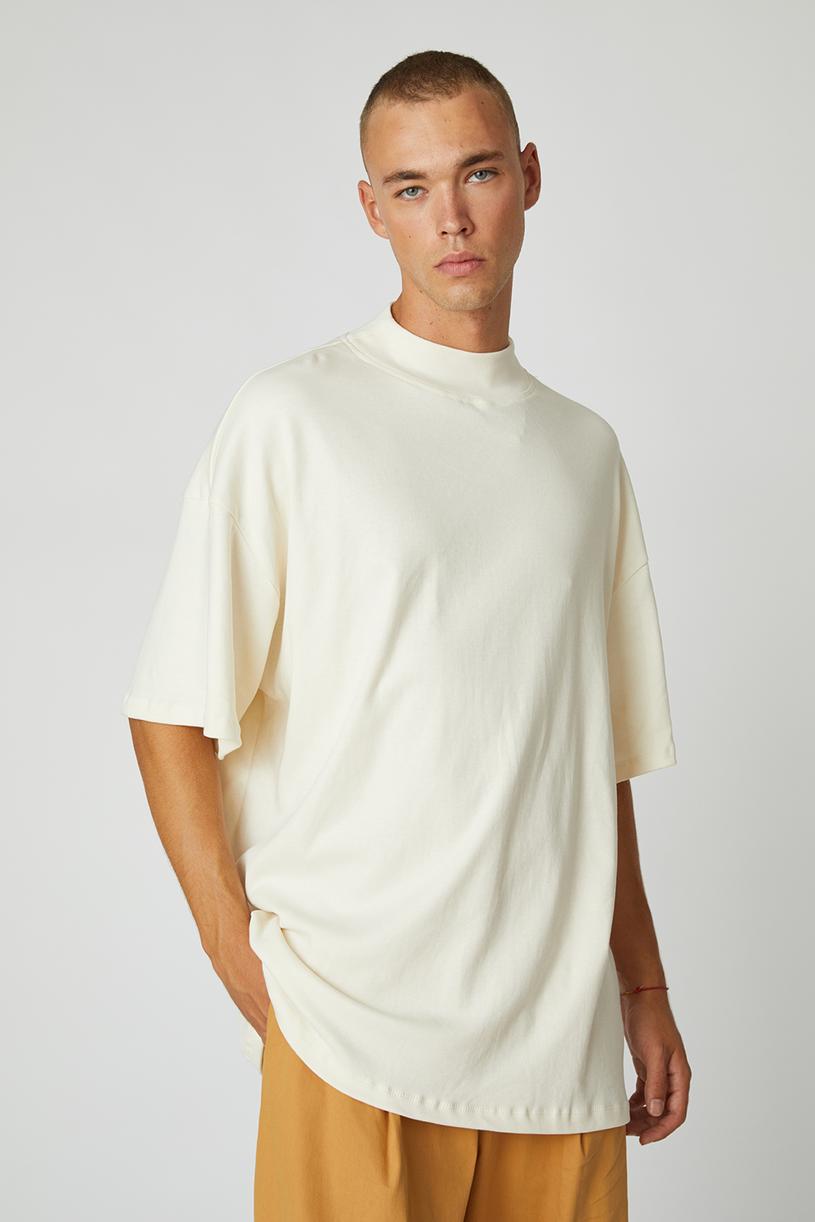 Cream High Neck Oversize Tshirt