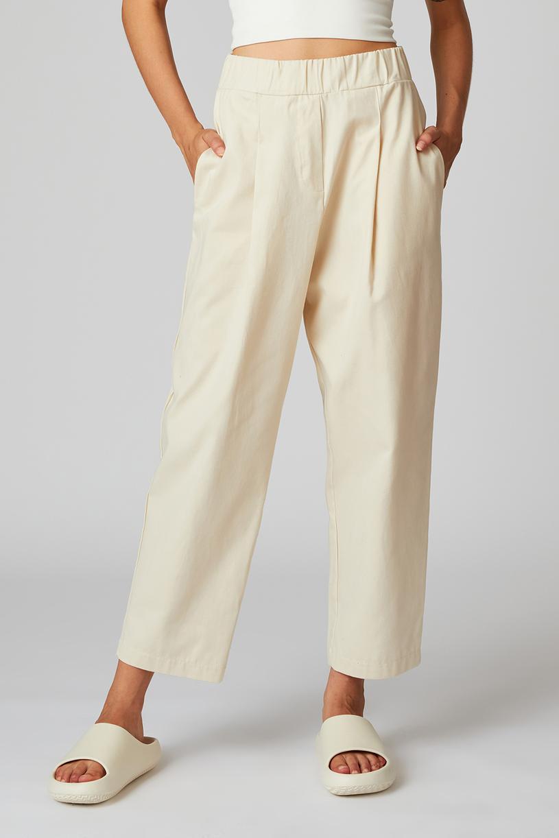 Cream Elastic Gabardine Pants