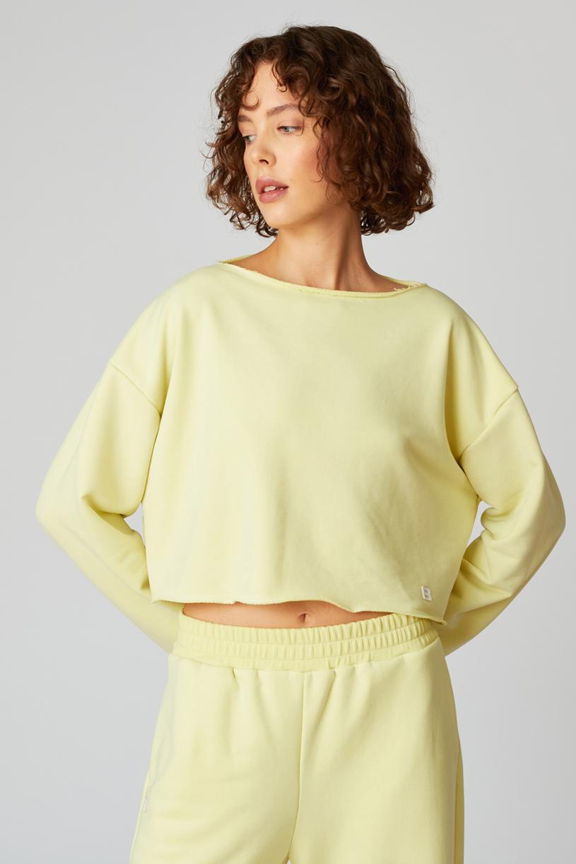 Yellow Bateau Neck Crop Sweatshirt