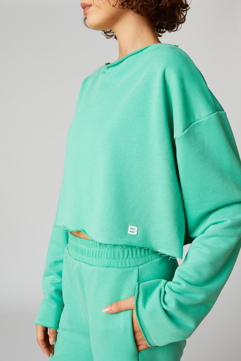 Yeşil Kayık Yaka Crop Sweatshirt