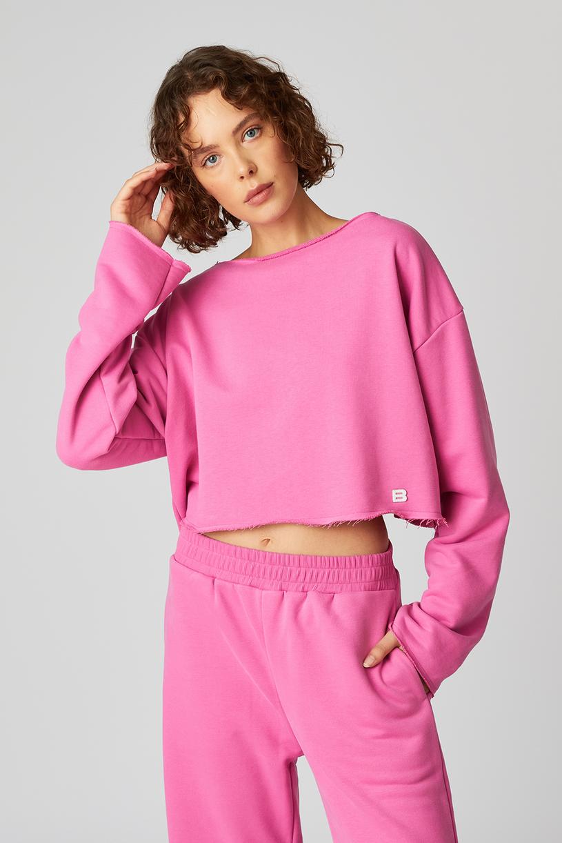 Pink Bateau Neck Crop Sweatshirt