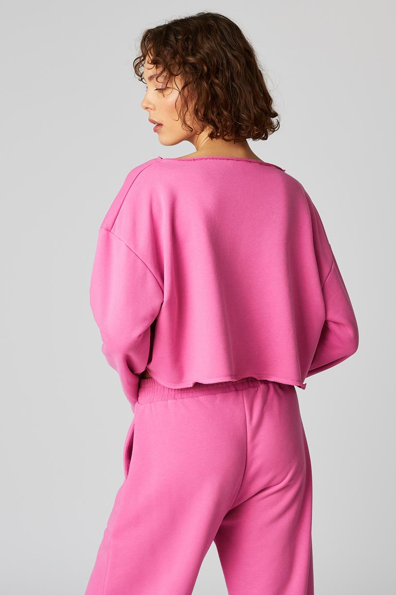 Pink Bateau Neck Crop Sweatshirt