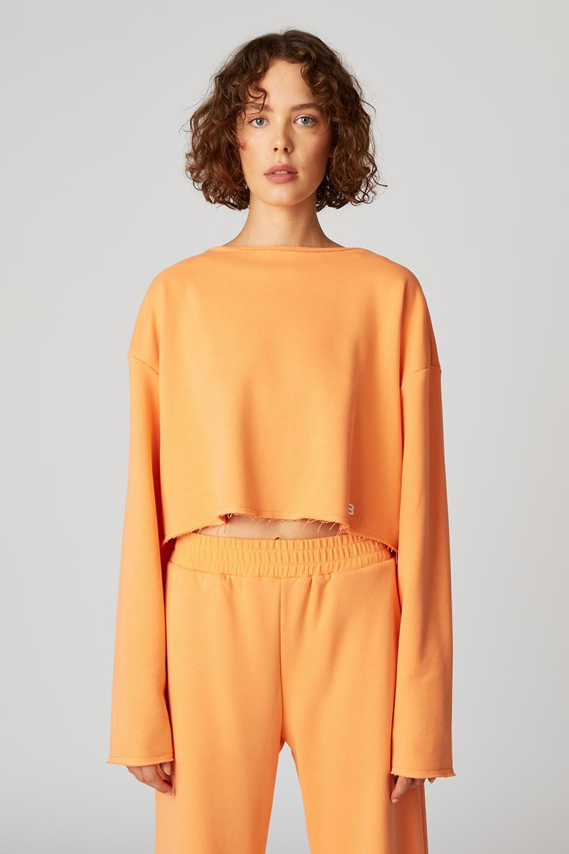 Orange Bateau Neck Crop Sweatshirt