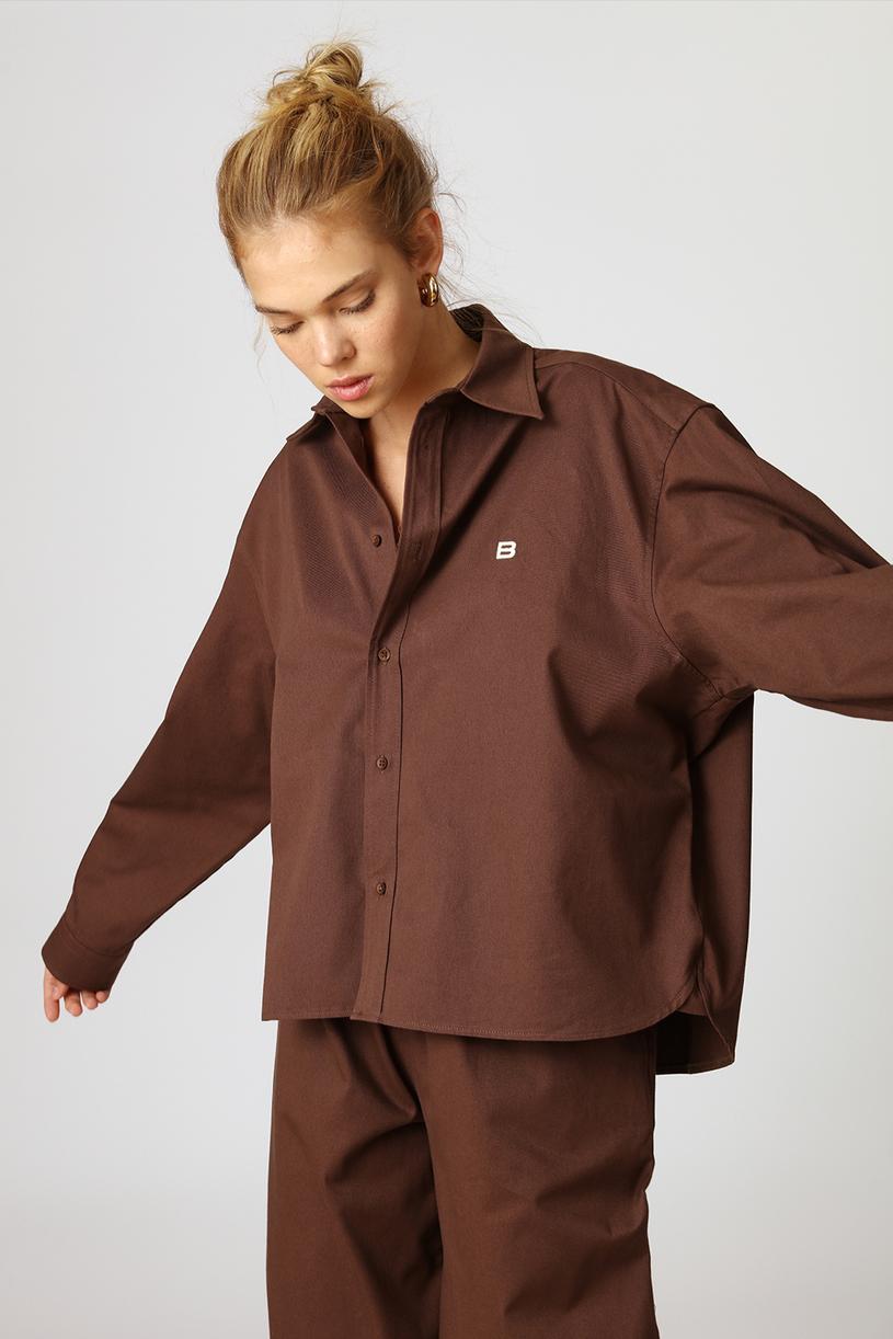 Brown B Embroidered Gabardine Shirt