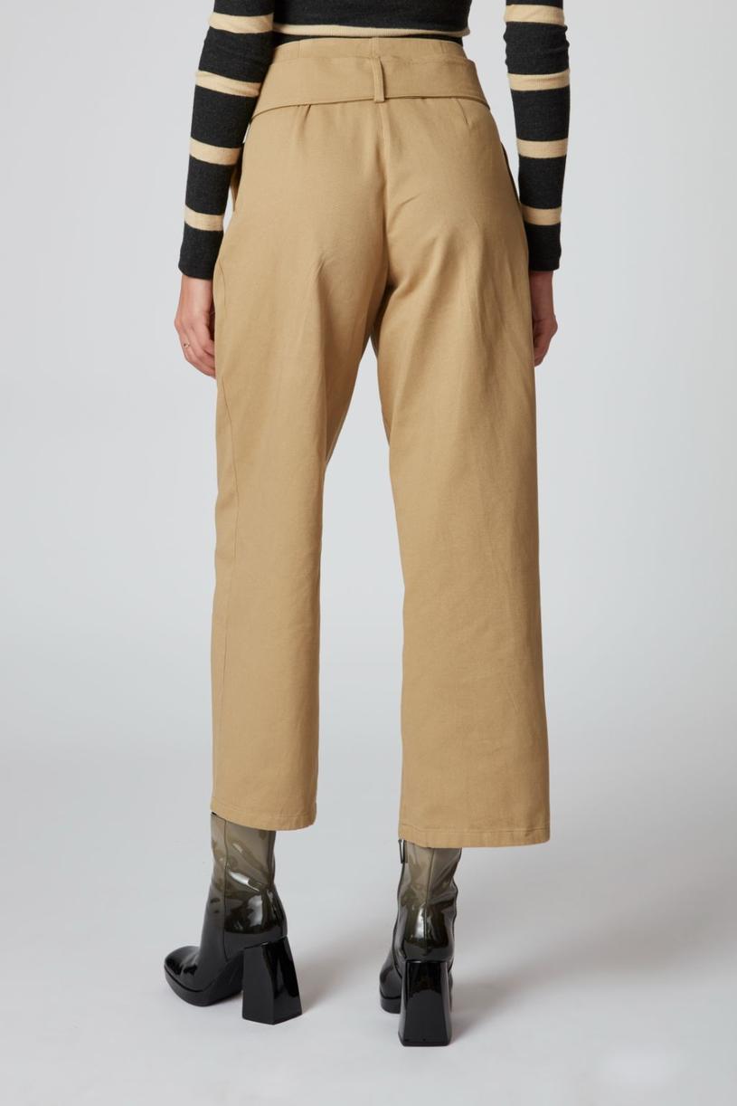 Dark Beige Waist Detailed Gabardine Pants