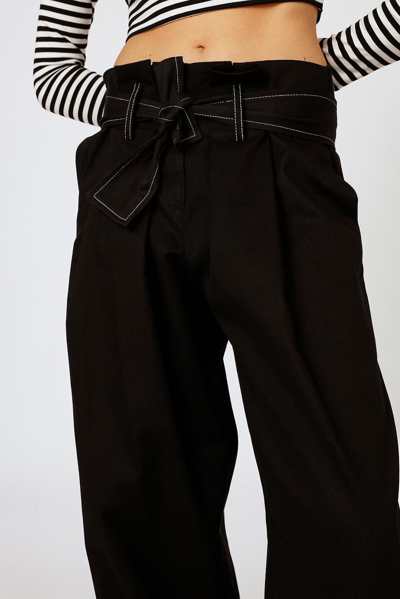 Black Gabardine Pants With Belt