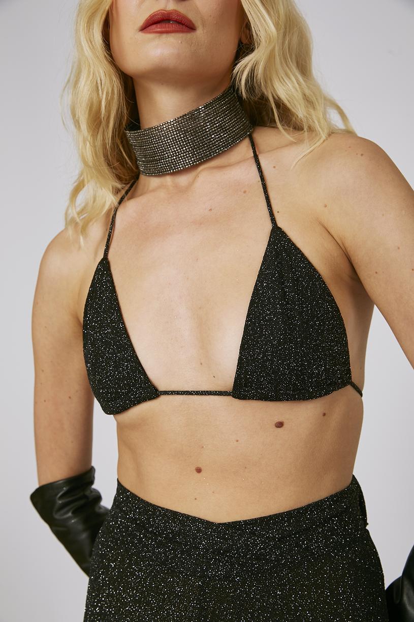 Black Gray Gilitter Triangle Bustier