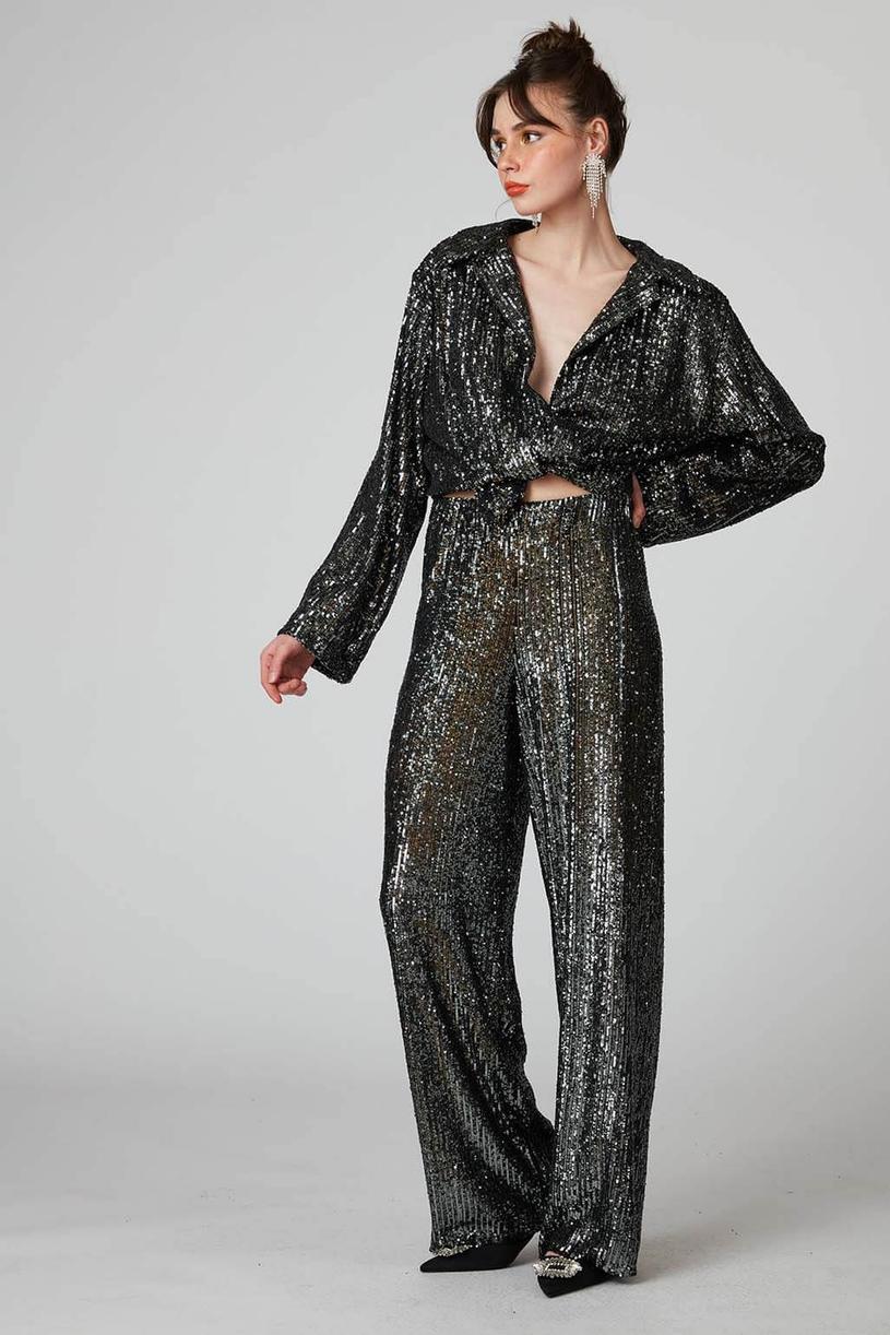 Anthracite Sequined Oversize Shirt