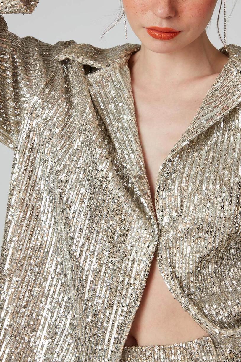 Silver Sequined Oversize Shirt