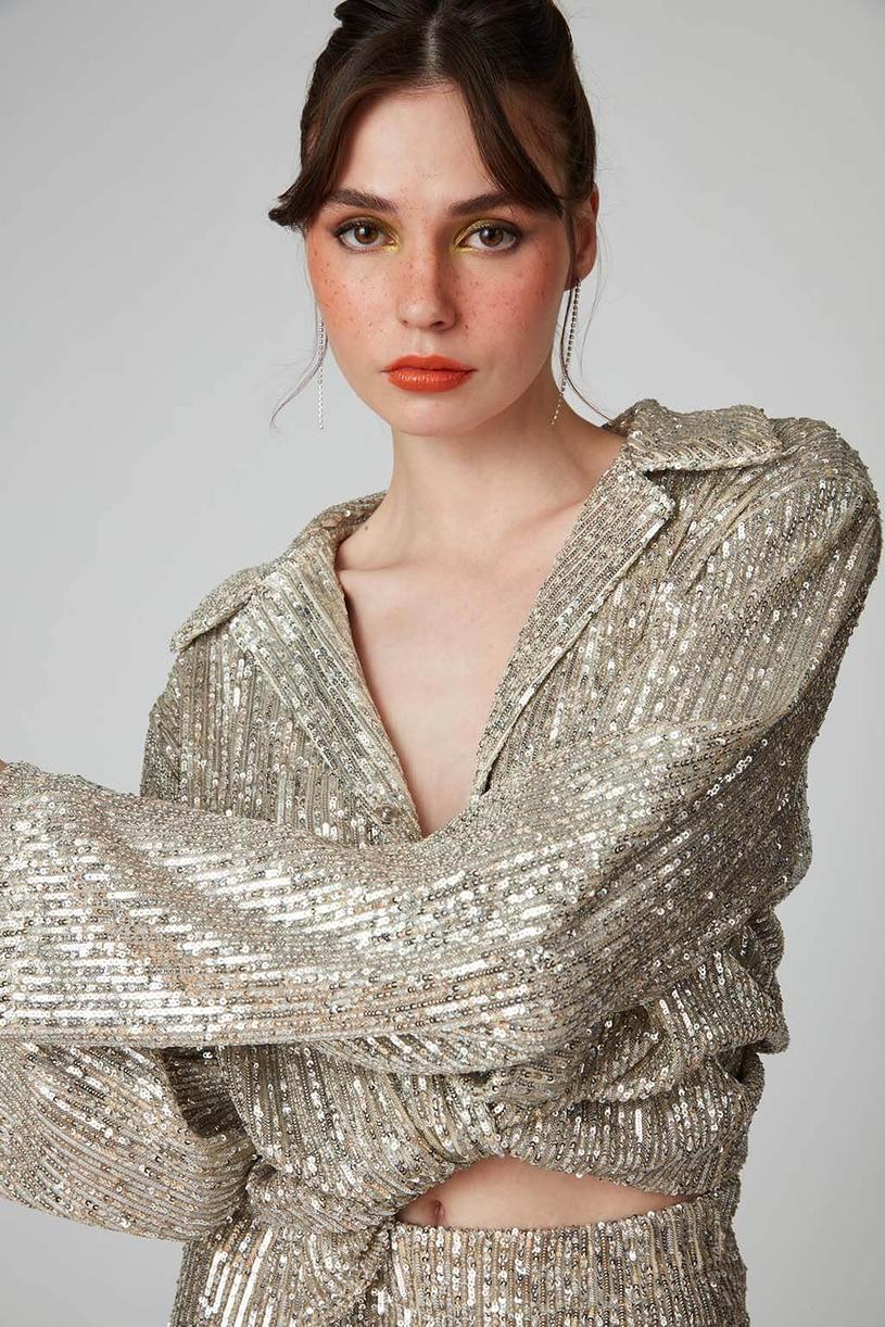 Silver Sequined Oversize Shirt