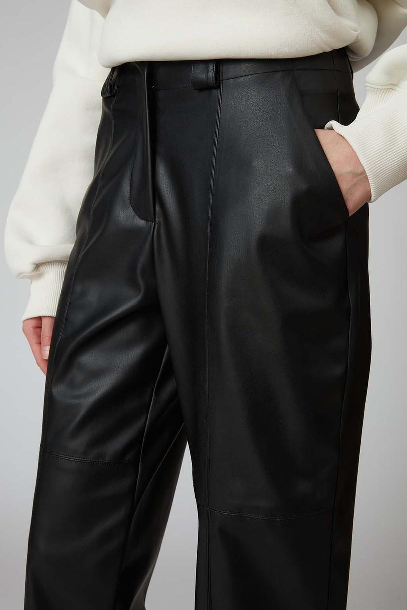 Black Stitched Leather Pants