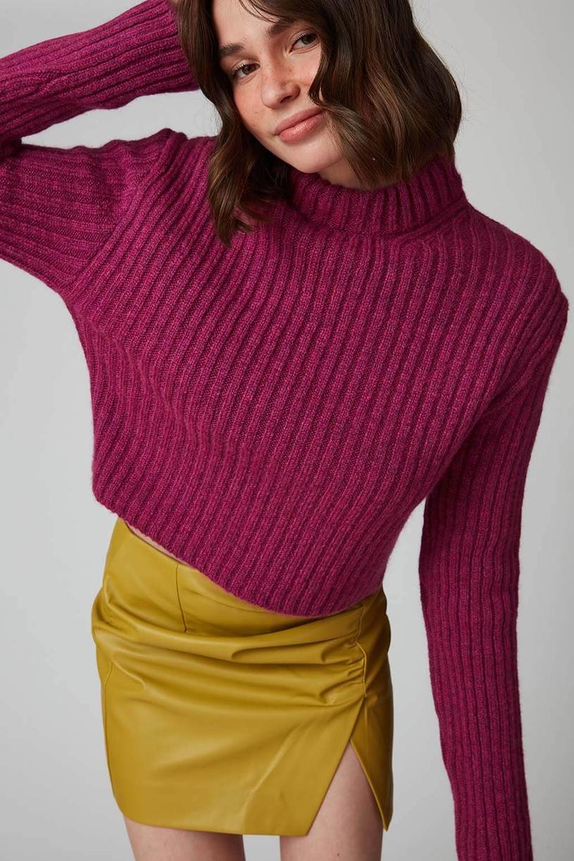 Purple Half High Neck Mini Sweater
