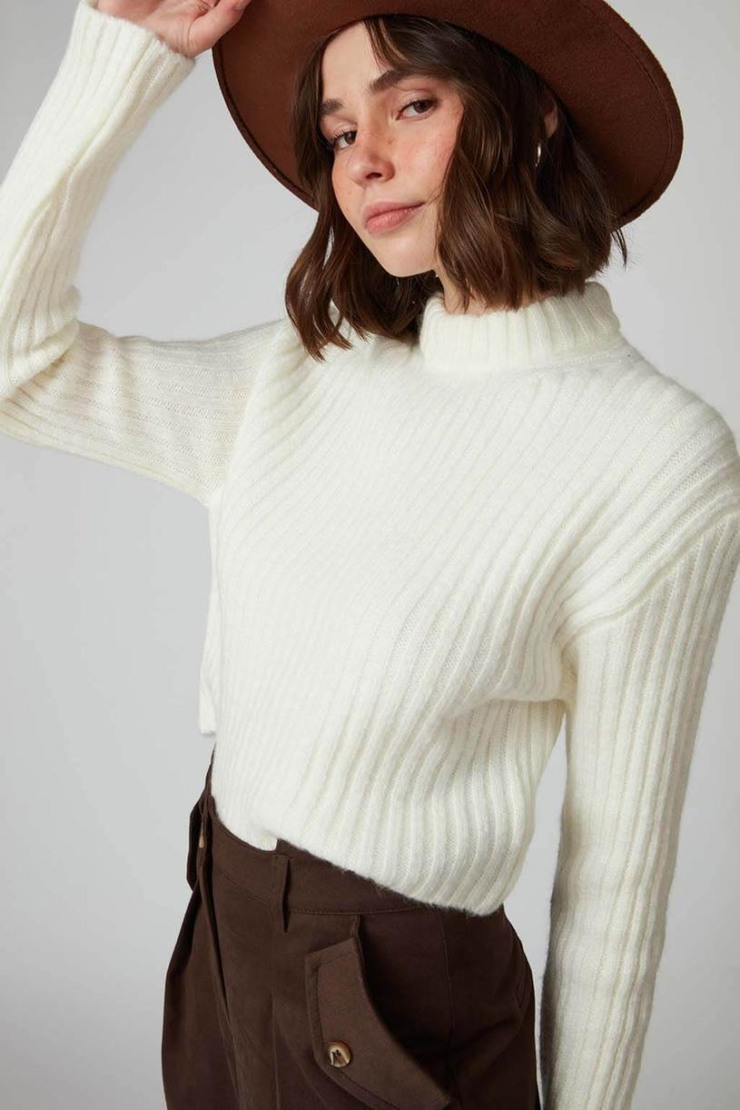 White Half High Neck Mini Sweater