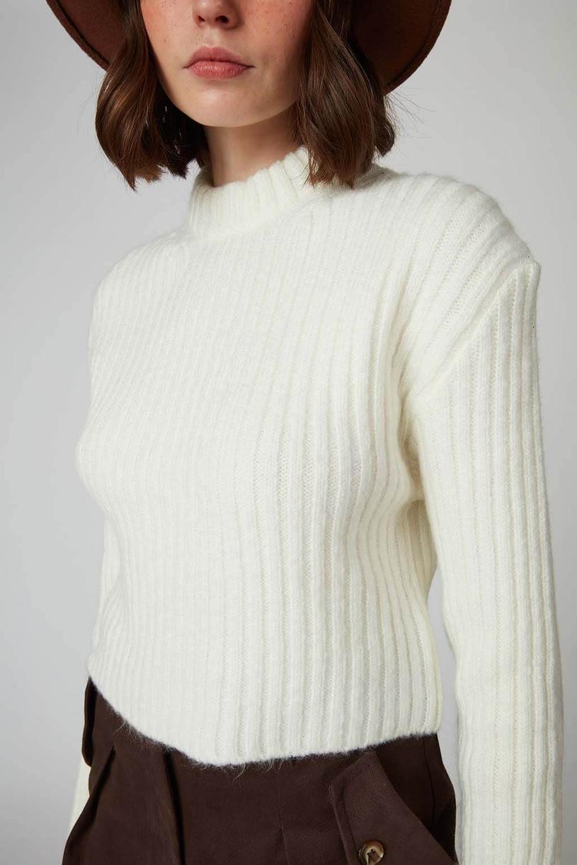 White Half High Neck Mini Sweater