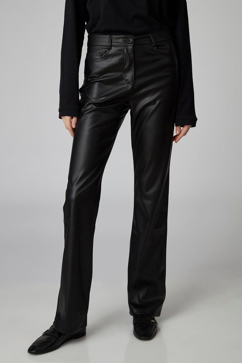 Black Straight Leather Pants