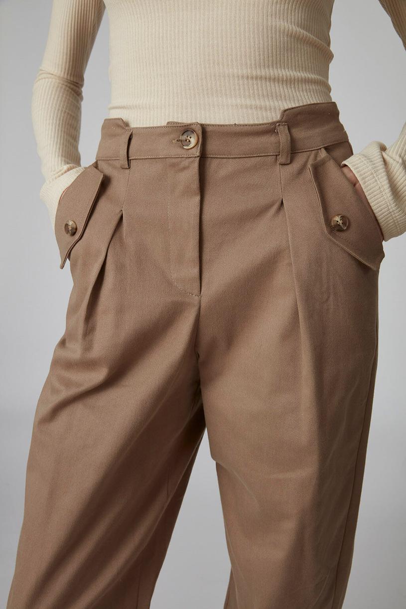 Beige Pocket Detailed Pants