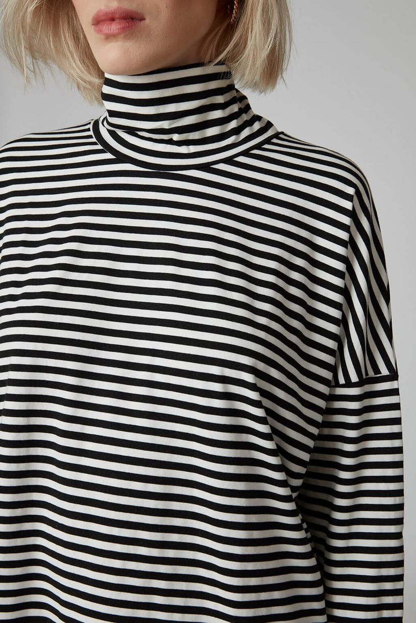 Siyah Beyaz Çizgili Oversize Balıkçı Tshirt