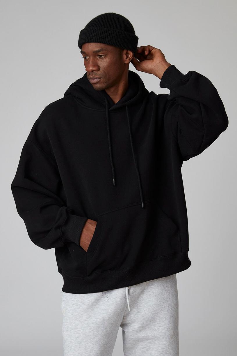 Siyah Kapşonlu Oversize Sweatshirt