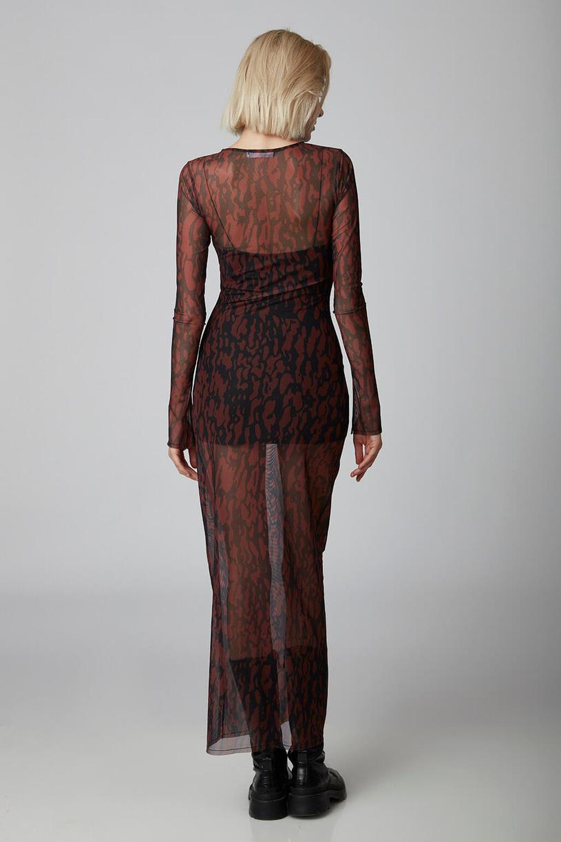 Brown Printed Tulle Dress