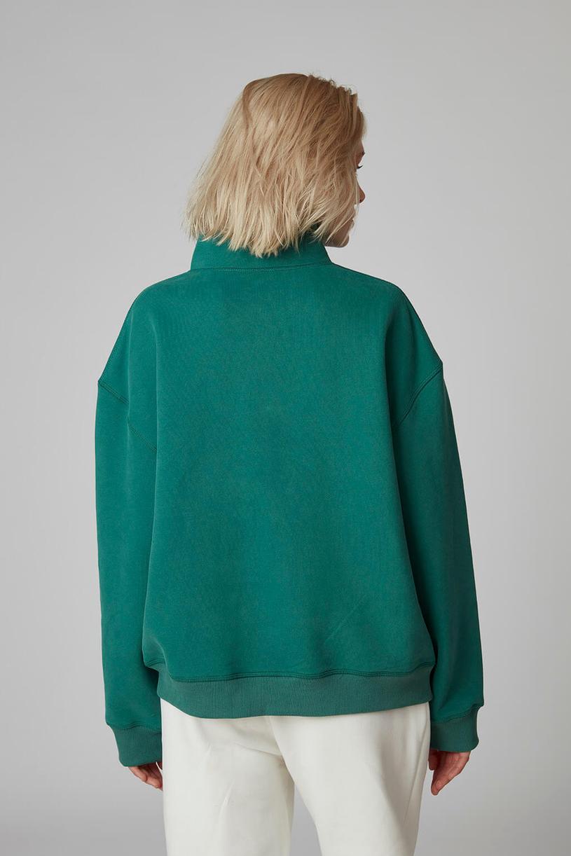 Ördek Yeşili High Neck Oversize Sweatshirt With Zip