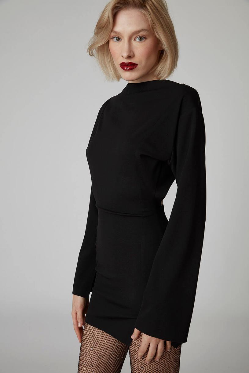 Siyah Sırt Dekolte Mini Elbise