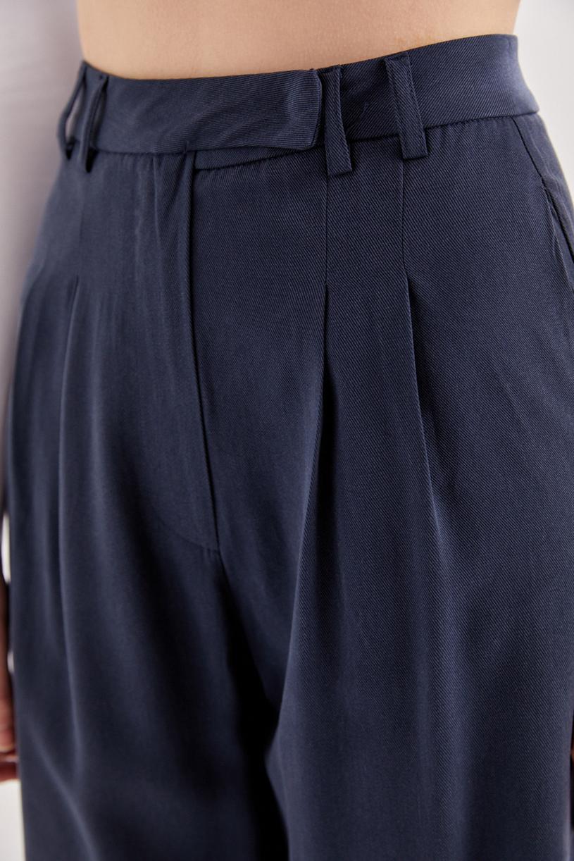Navy Blue Two Pleated Tencel Palazzo Pants