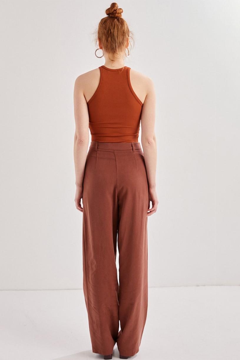 Brown Two Pleated Tencel Palazzo Pants