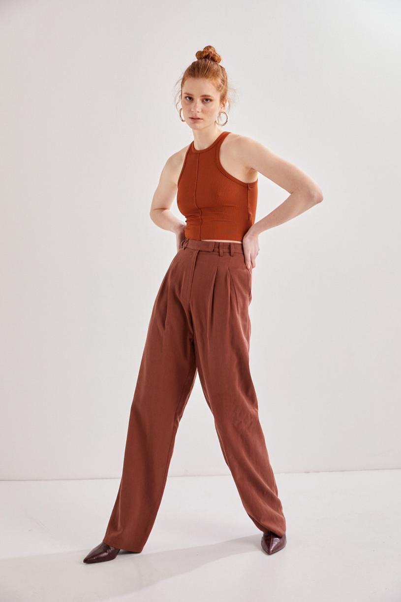 Brown Two Pleated Tencel Palazzo Pants