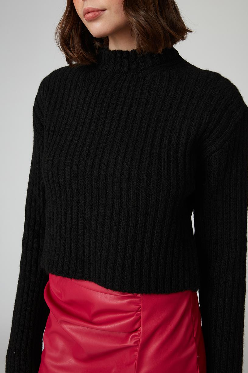 Black Half High Neck Mini Sweater
